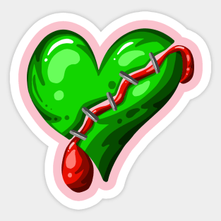 Dead Zombie Heart Cartoon Illustration with Blood and for Valentines Day or Halloween Sticker